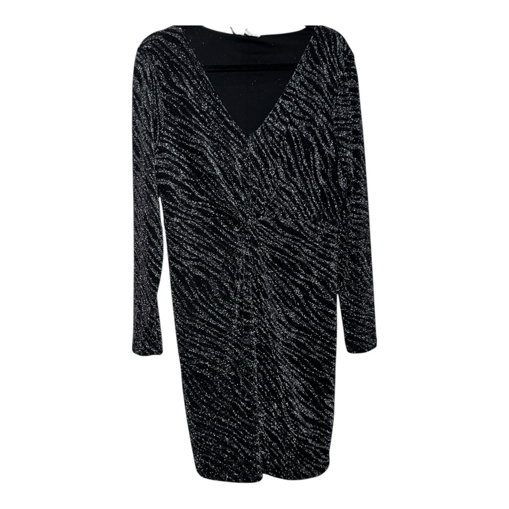 EUC JENNIFER LOPEZ Black Metallic Zebra Shimmery Sparkle Animal Print Dress - XL